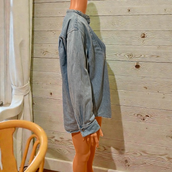 Vintage Country Seat Nuovo Denim Shirt Women’s Small Pintuck Mandarin Collar 90s - Picture 4 of 17